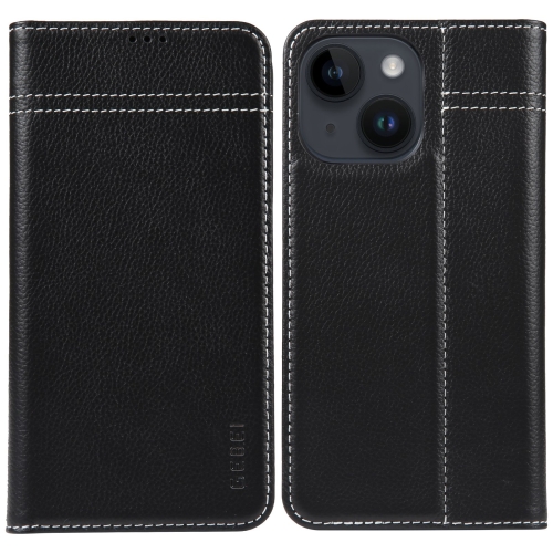 

For iPhone 15 Plus GEBEI Top-grain Horizontal Flip Leather Phone Case(Black)
