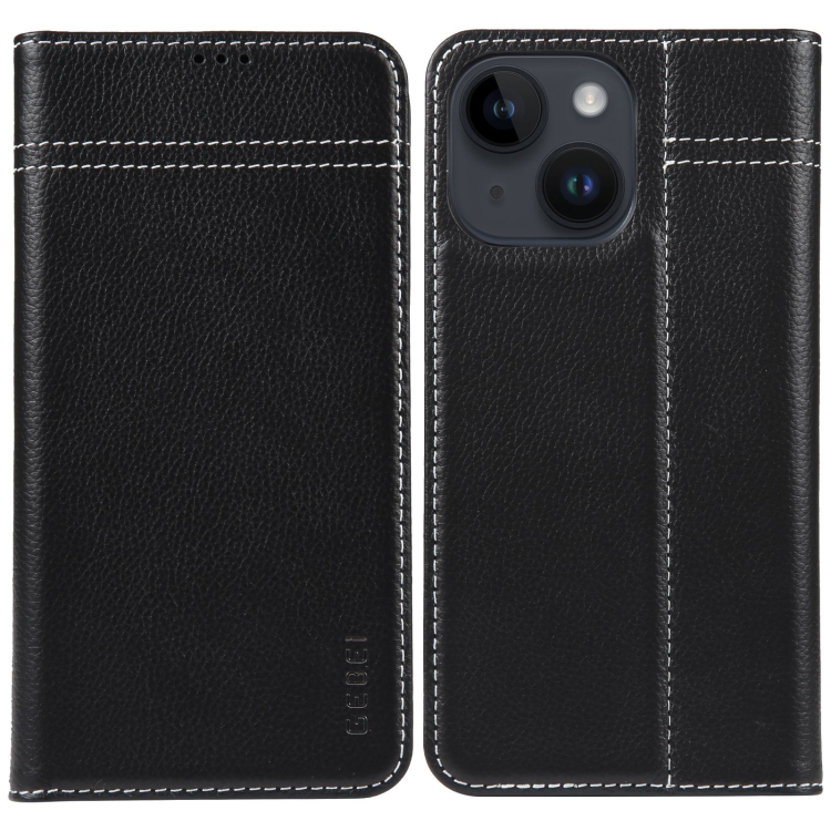 

For iPhone 15 GEBEI Top-grain Horizontal Flip Leather Phone Case(Black)