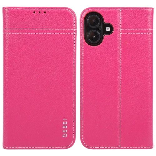 

For iPhone 16 GEBEI Top-grain Horizontal Flip Leather Phone Case(Rose Red)