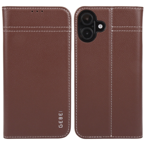 

For iPhone 16 GEBEI Top-grain Horizontal Flip Leather Phone Case(Brown)