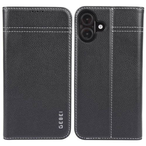 

For iPhone 16 Plus GEBEI Top-grain Horizontal Flip Leather Phone Case(Black)