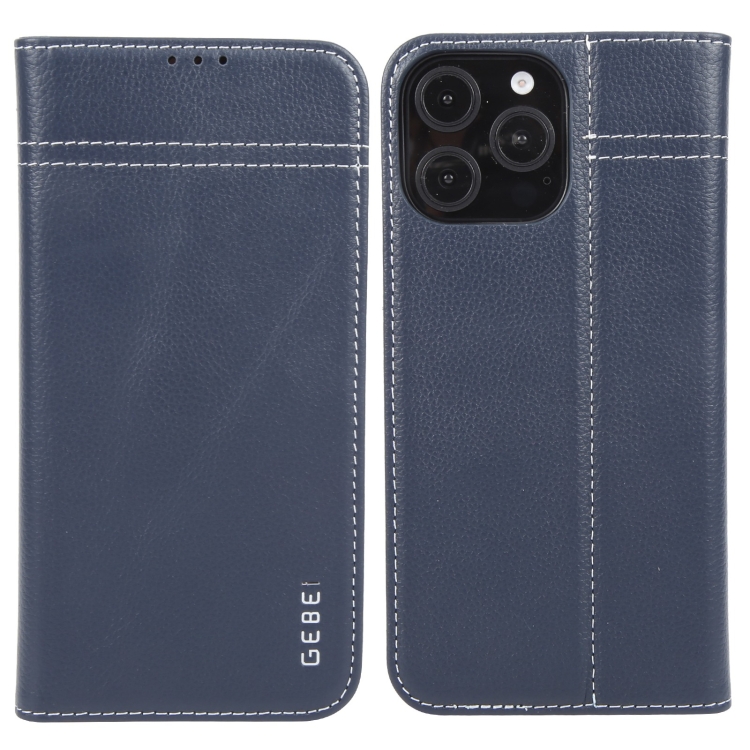 

For iPhone 16 Pro GEBEI Top-grain Horizontal Flip Leather Phone Case(Blue)