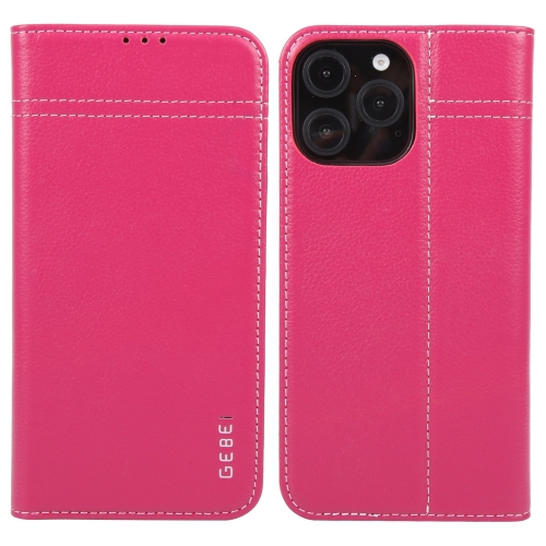 

For iPhone 16 Pro GEBEI Top-grain Horizontal Flip Leather Phone Case(Rose Red)