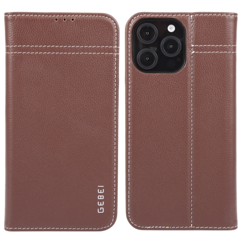 

For iPhone 16 Pro GEBEI Top-grain Horizontal Flip Leather Phone Case(Brown)