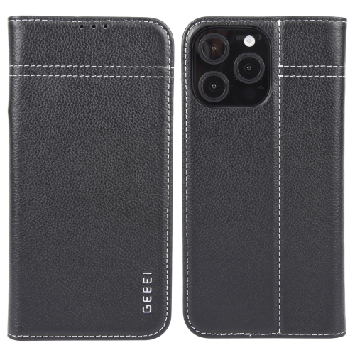 

For iPhone 16 Pro Max GEBEI Top-grain Horizontal Flip Leather Phone Case(Black)