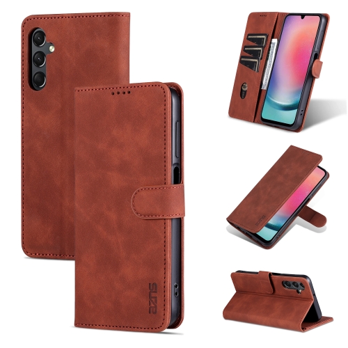 

For Samsung Galaxy A24 4G / A25 AZNS Skin Feel Calf Texture Flip Leather Phone Case(Brown)