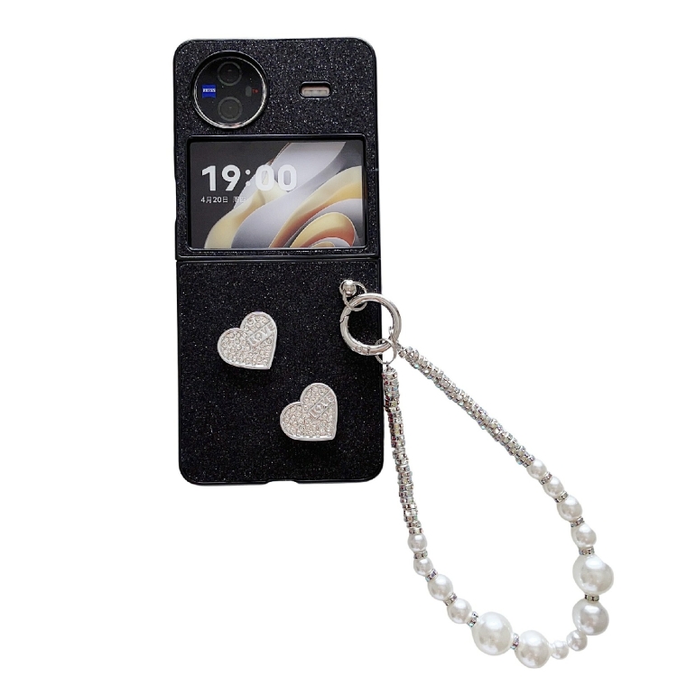

For vivo X Flip Gradient Color Glitter Shockproof Protective Phone Case With Bead Chain(Black)