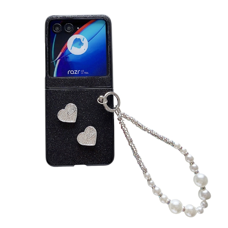 

For Motorola Razr 40 Ultra Gradient Color Glitter Shockproof Protective Phone Case With Bead Chain(Black)
