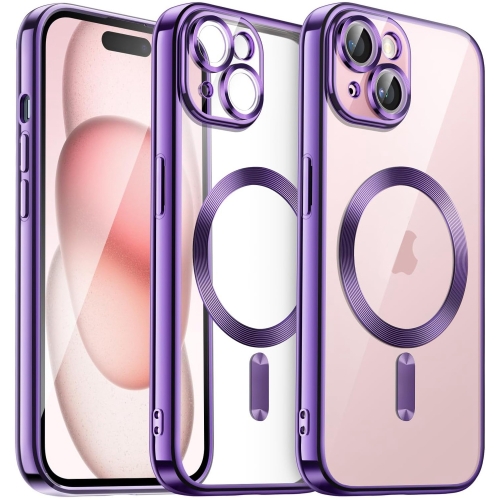 

For iPhone 15 Plus Transparent Electroplated Magsafe Magnetic TPU Phone Case(Purple)