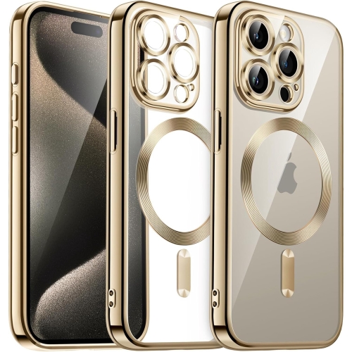 

For iPhone 15 Pro Magsafe Magnetic Transparent Electroplated TPU Phone Case(Gold)