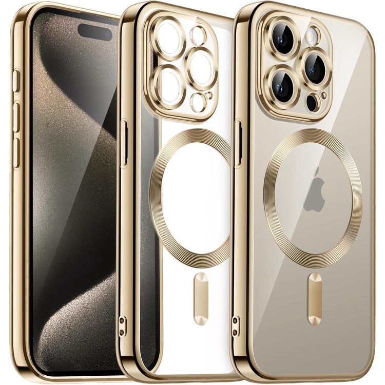 

For iPhone 15 Pro Max Transparent Electroplated Magsafe Magnetic TPU Phone Case(Gold)