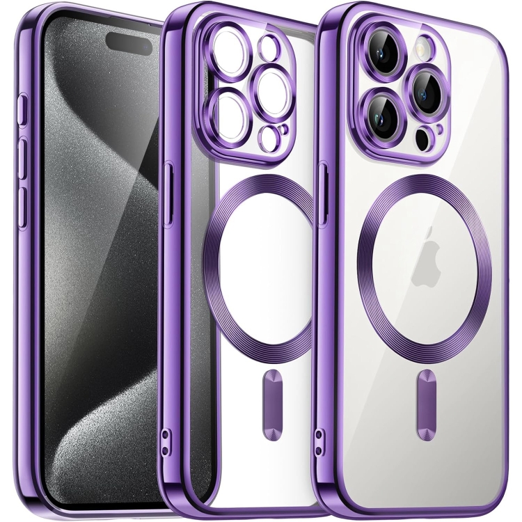 

For iPhone 15 Pro Max Transparent Electroplated Magsafe Magnetic TPU Phone Case(Purple)