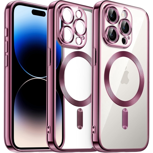 

For iPhone 14 Pro Magsafe Magnetic Transparent Electroplated TPU Phone Case(Pink)
