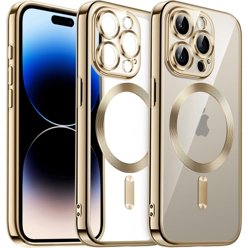 

For iPhone 14 Pro Magsafe Magnetic Transparent Electroplated TPU Phone Case(Gold)