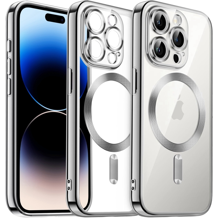 

For iPhone 14 Pro Max Transparent Electroplated Magsafe Magnetic TPU Phone Case(Silver)
