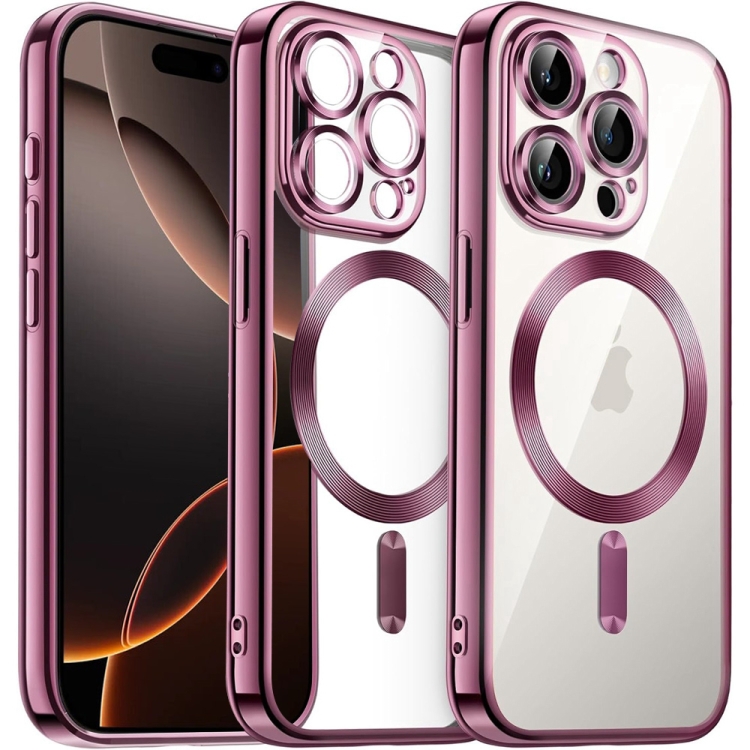 

For iPhone 16 Pro Transparent Electroplated Magsafe Magnetic TPU Phone Case(Pink)