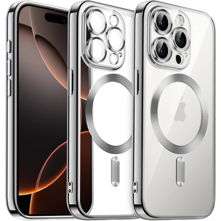 

For iPhone 16 Pro Transparent Electroplated Magsafe Magnetic TPU Phone Case(Silver)