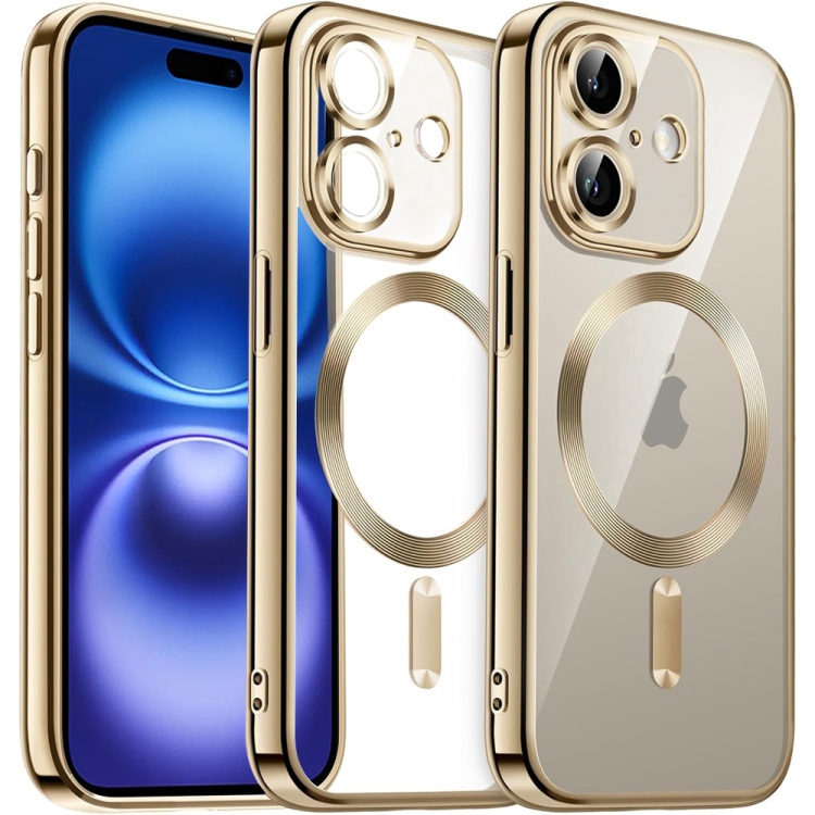 

For iPhone 16 Transparent Electroplated Magsafe Magnetic TPU Phone Case(Gold)