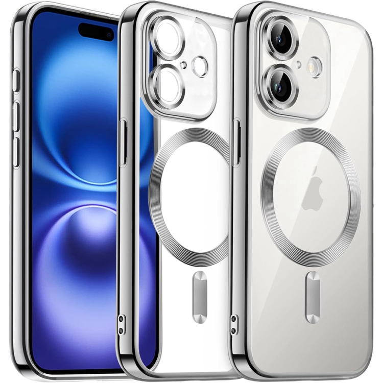 

For iPhone 16 Transparent Electroplated Magsafe Magnetic TPU Phone Case(Silver)