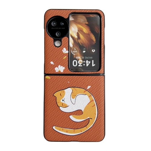 

For OPPO Find N3 Flip Braided Texture Colored Drawing Pattern Phone Case(Brown Sleeping Cat)