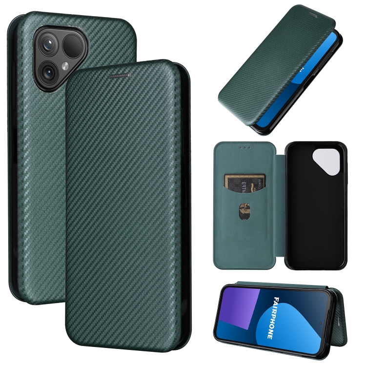 

For Fairphone 5 Carbon Fiber Texture Flip Leather Phone Case(Green)