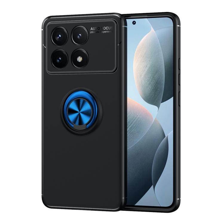 

For Xiaomi Redmi K70E Metal Ring Holder TPU Phone Case(Black+Blue)