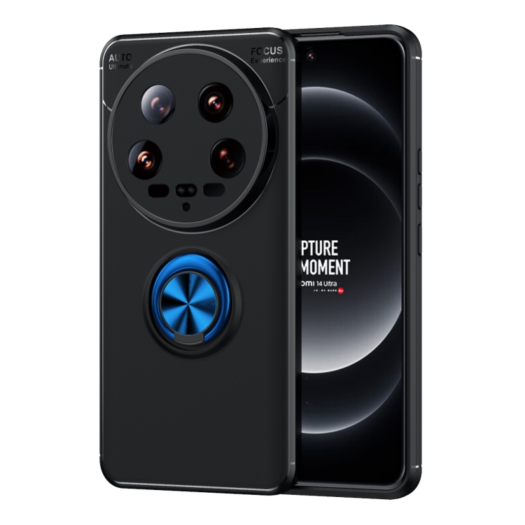 

For Xiaomi 14 Ultra Metal Ring Holder TPU Phone Case(Black+Blue)