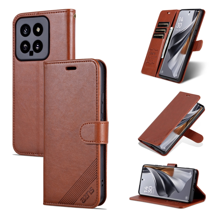 

For Xiaomi 14 AZNS Sheepskin Texture Flip Leather Phone Case(Brown)