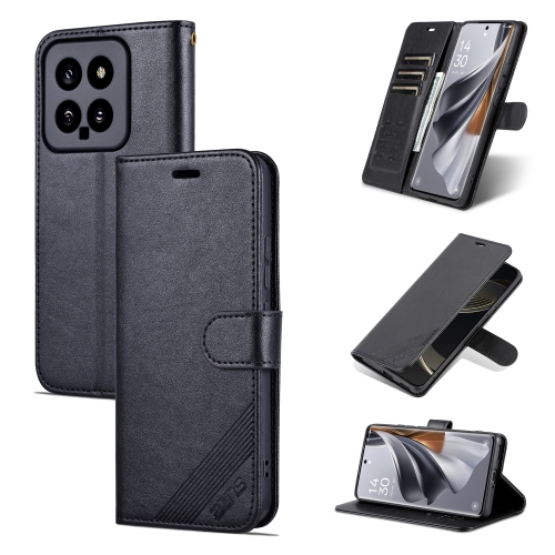 For Xiaomi 14 AZNS Sheepskin Texture Flip Leather Phone Case(Black) for oppo reno9 pro crystal texture colored drawing leather phone case lily