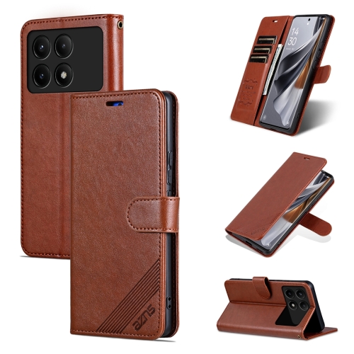 For Xiaomi Redmi K70E AZNS Sheepskin Texture Flip Leather Phone Case(Brown) for iphone 14 pro max magsafe crossbody multi functional zipper wallet litchi leather phone case orange