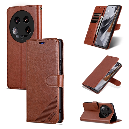 For Xiaomi 14 Ultra AZNS Sheepskin Texture Flip Leather Phone Case(Brown) for xiaomi redmi note 13 pro carbon fiber texture flip holder leather phone case brown