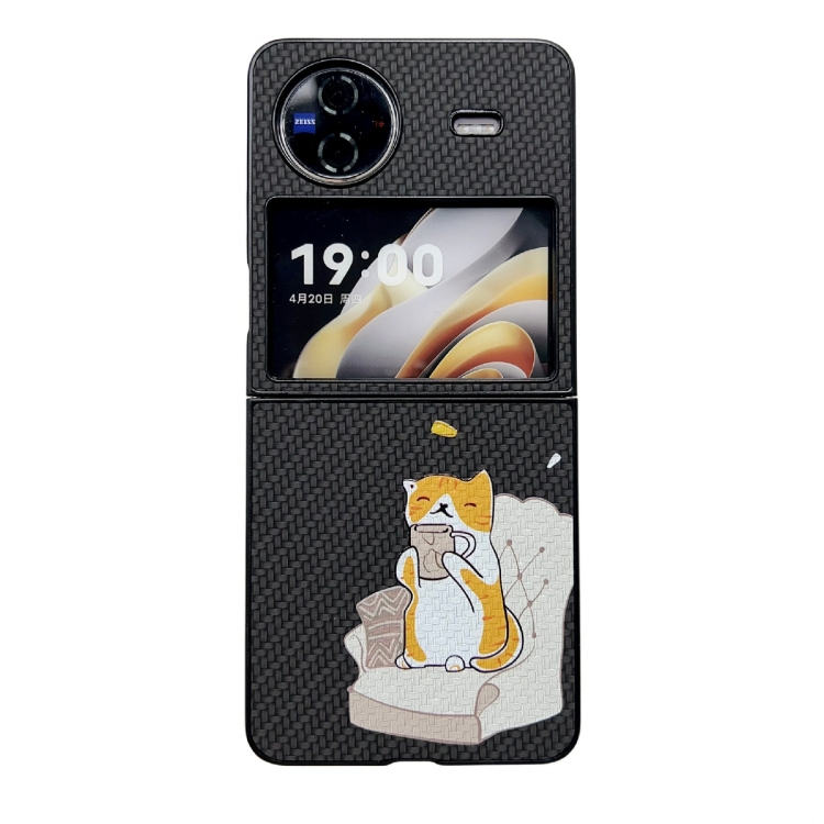 

For vivo X Flip Braided Texture Colored Drawing Pattern Phone Case(Black Coffee Cat)