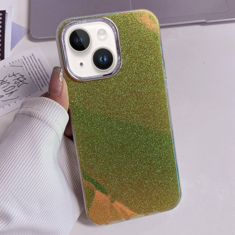

For iPhone 15 Plus Electroplated Frame IMD Glitter Powder Phone Case(Yellow)