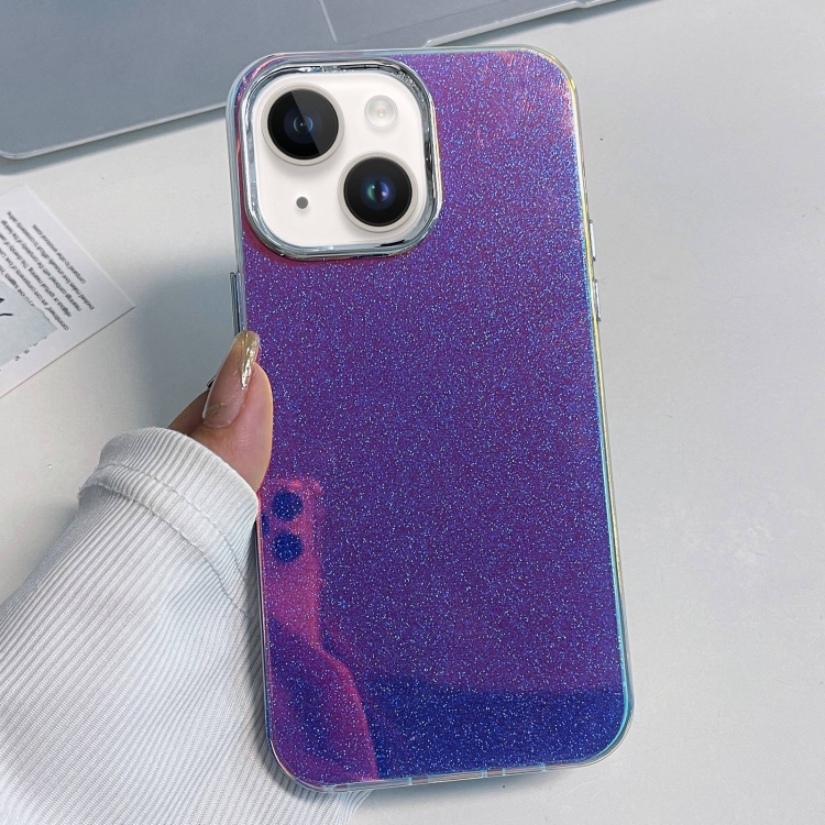 

For iPhone 15 Plus Electroplated Frame IMD Glitter Powder Phone Case(Blue)