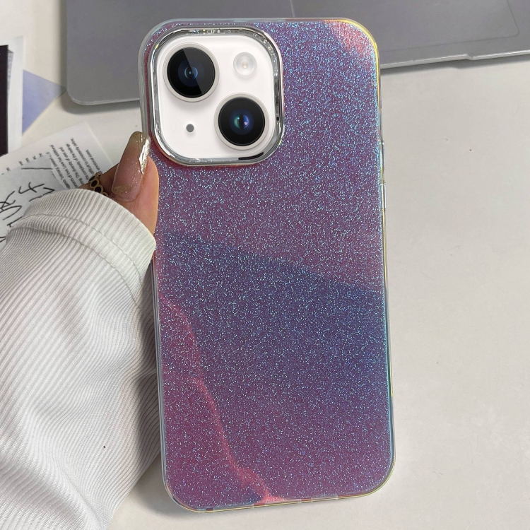 

For iPhone 14 Electroplated Frame IMD Glitter Powder Phone Case(Pink)