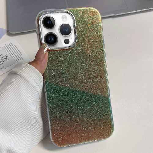 For iPhone 14 Pro Electroplated Frame IMD Glitter Powder Phone Case(Green) for iphone 14 pro max electroplated frame imd glitter powder phone case green
