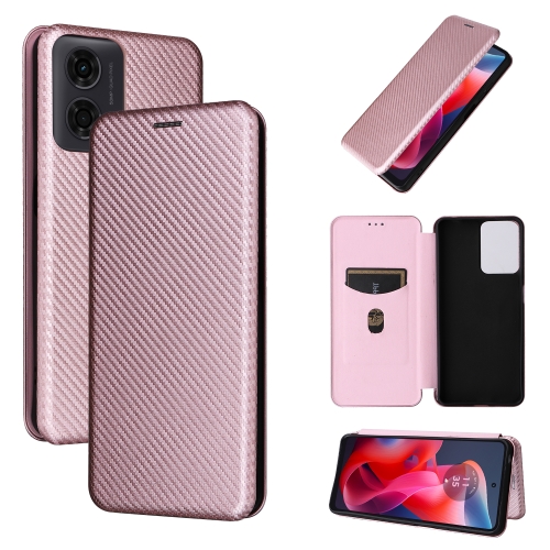 

For Motorola Moto G04 / G24 Carbon Fiber Texture Flip Leather Phone Case(Pink)