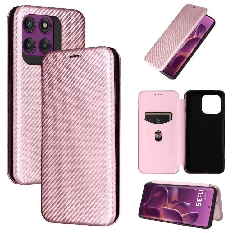 

For Motorola Edge 60 Pro Carbon Fiber Texture Flip Leather Phone Case(Pink)