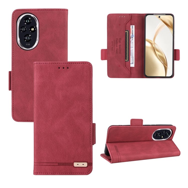 

For Honor 200 Magnetic Clasp Flip Leather Phone Case(Red)