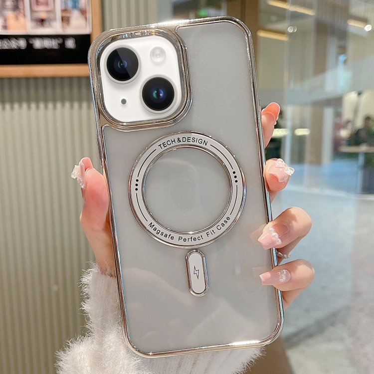 

For iPhone 14 Plus MagSafe Magnetic Transparent TPU Electroplated Phone Case(Silver)