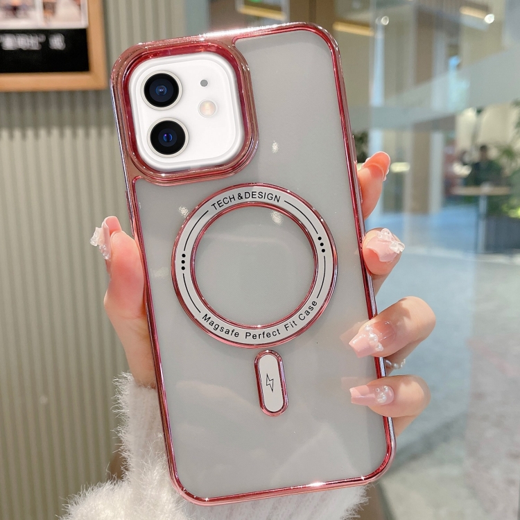 

For iPhone 12 MagSafe Magnetic Transparent TPU Electroplated Phone Case(Rose Gold)