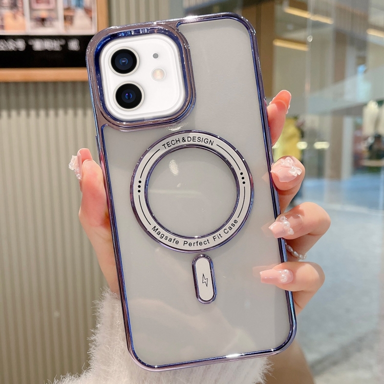 

For iPhone 12 MagSafe Magnetic Transparent TPU Electroplated Phone Case(Blue)