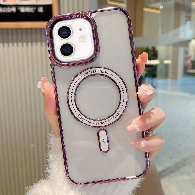 

For iPhone 12 MagSafe Magnetic Transparent TPU Electroplated Phone Case(Purple)