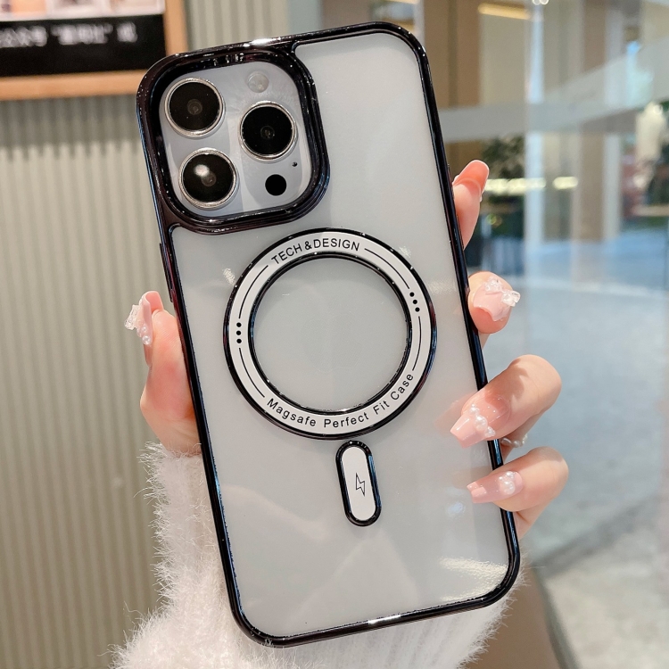 

For iPhone 11 Pro MagSafe Magnetic Transparent TPU Electroplated Phone Case(Black)