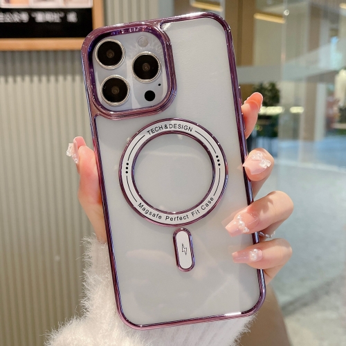 

For iPhone 11 Pro MagSafe Magnetic Transparent TPU Electroplated Phone Case(Purple)