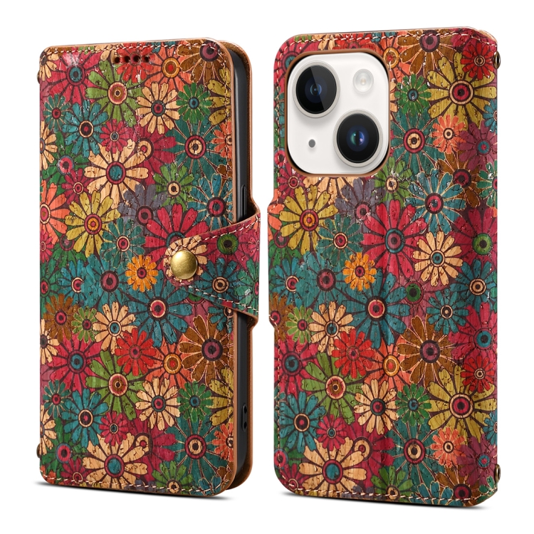 

For iPhone 13 Denior Flower Language Series Cork Fabric Oil Edge Leather Phone Case(Spring)