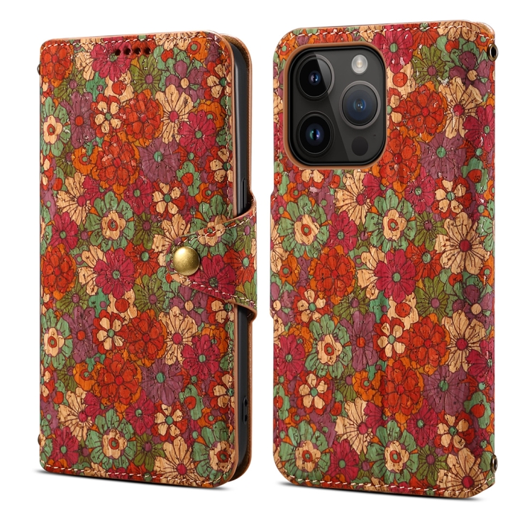 

For iPhone 15 Pro Max Denior Flower Language Series Cork Fabric Oil Edge Leather Phone Case(Summer)