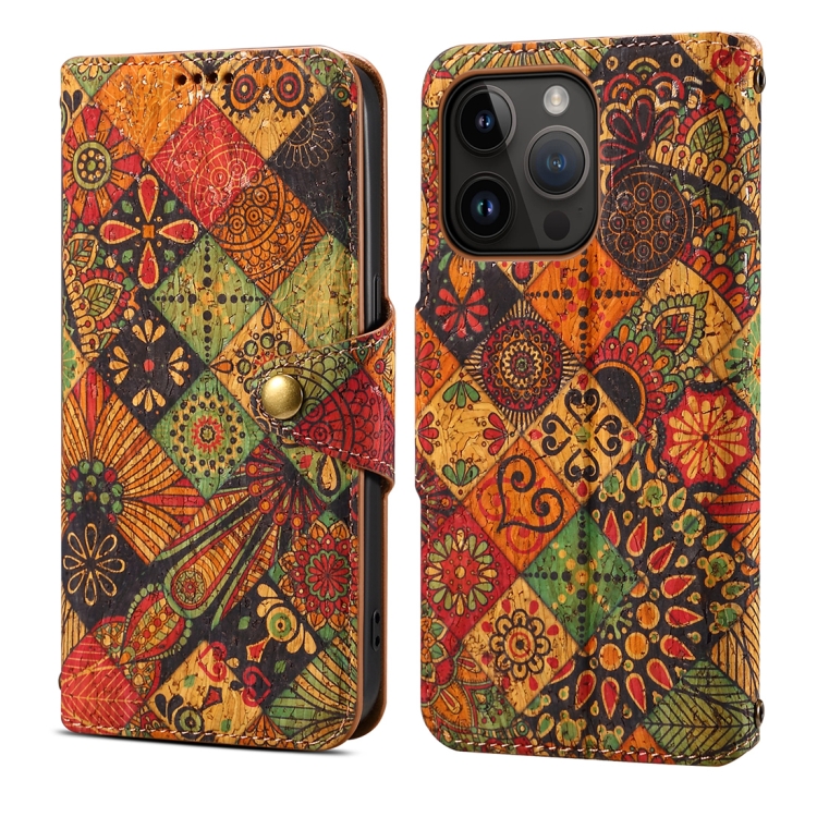 

For iPhone 15 Pro Max Denior Flower Language Series Cork Fabric Oil Edge Leather Phone Case(Autumn)