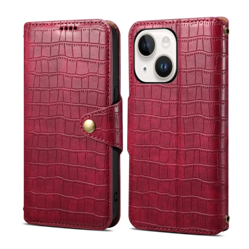 

For iPhone 15 Denior Crocodile Texture Oil Edge Leather Phone Case(Rose Red)