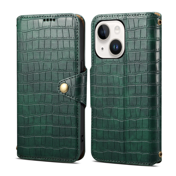 

For iPhone 14 Plus Denior Crocodile Texture Oil Edge Leather Phone Case(Green)